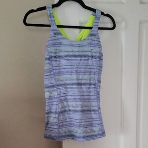 Lululemon Enhearten Blue And Yellow Tank Top With Built In Sports Bra In Size 10